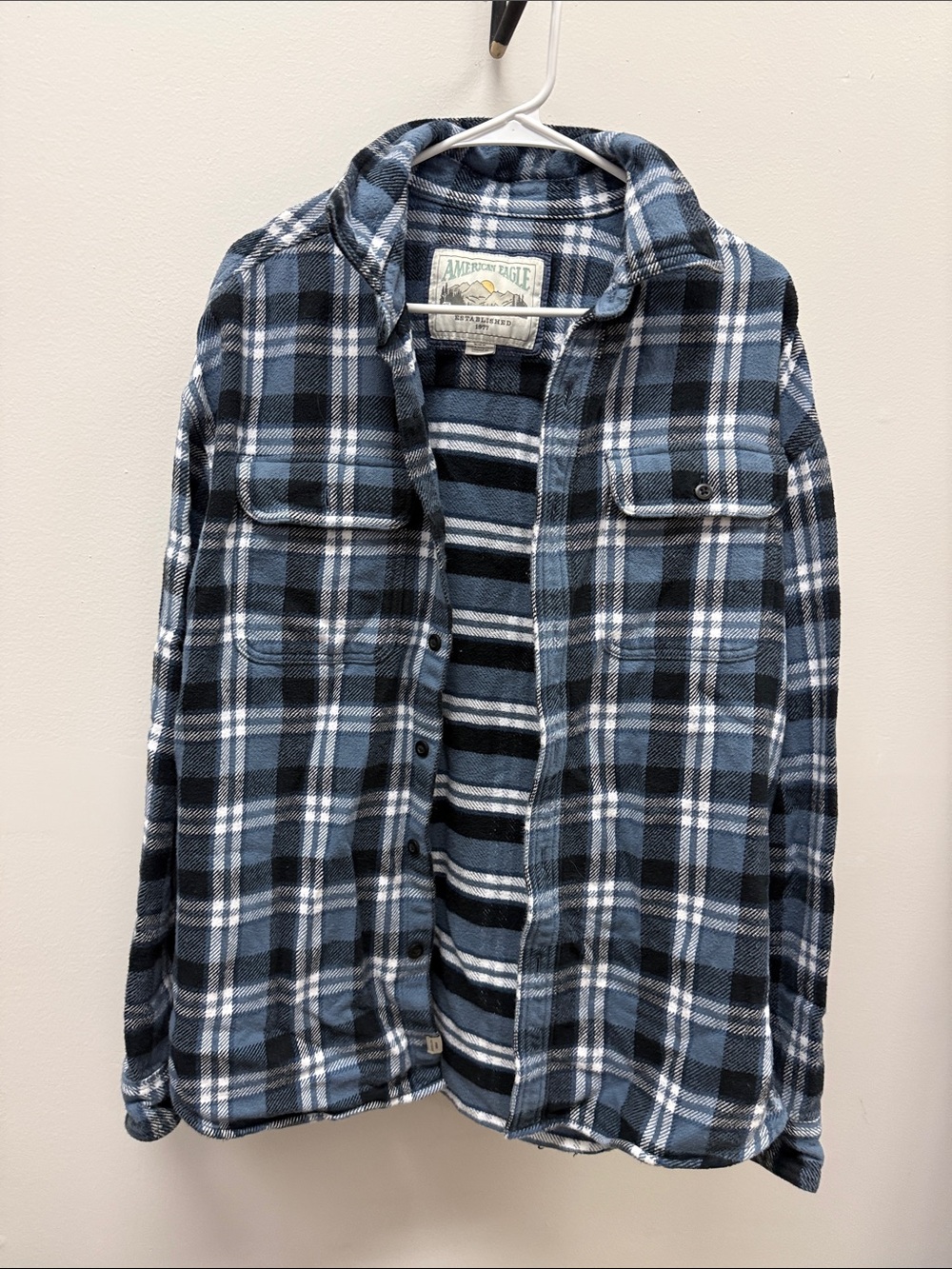 AE Blue Plaid Flannel Button-Down Shirt Jacket - Men